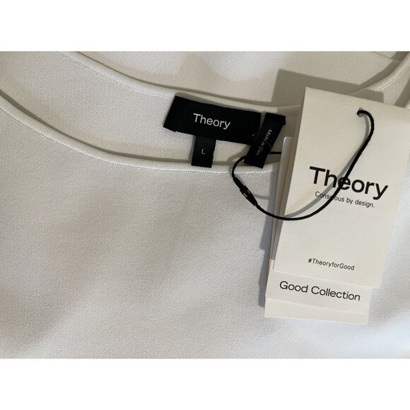 Theory women Glossed Scoop Neck Knit Top size Large White Puff Short Sleeve $345 - Picture 5 of 9